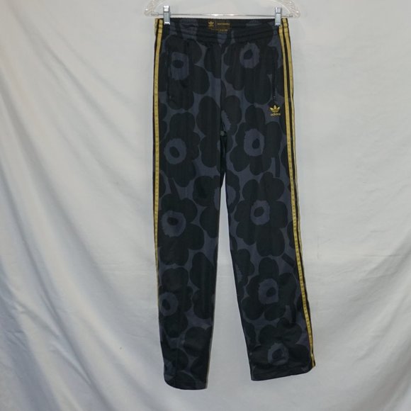 Adidas Marimekko Black Flower Firebird Gold Stripe Track Pants Womens S - Picture 3 of 11